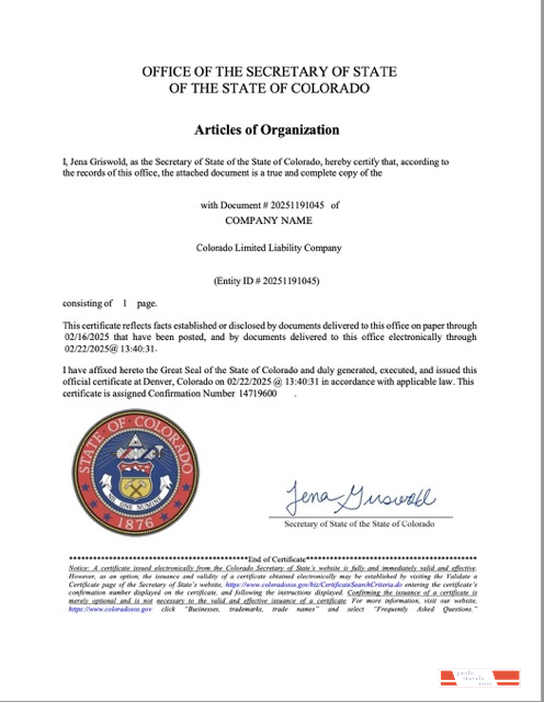 USA Colorado articles of organization Word and PDF template